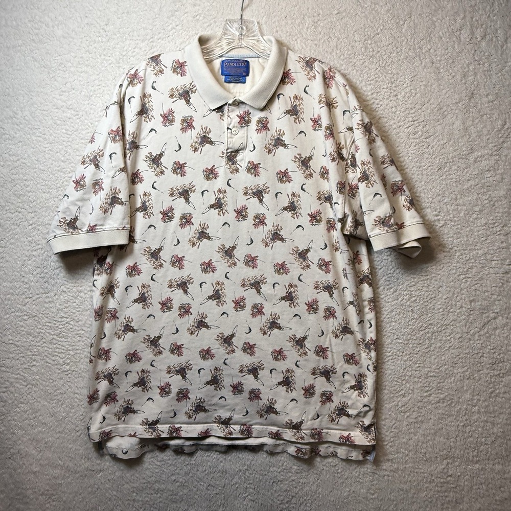 Pendleton Vintage Fly Fishing Print Collared Short Sleeve Shirt Men Size XL